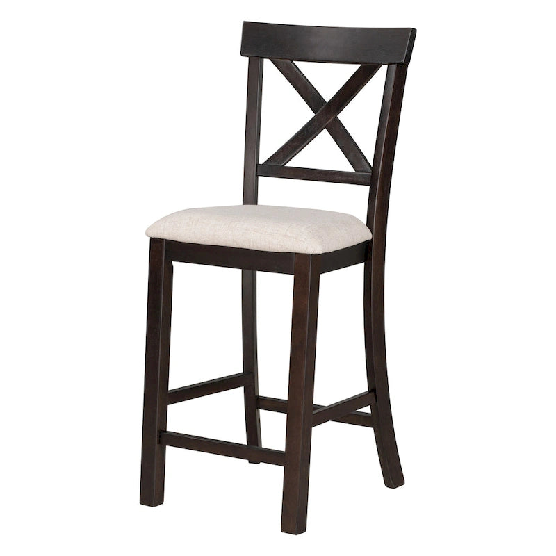 Gray/Espresso Distressed Counter Height Dining Set for 6, Table + 4 Chairs + Bench
