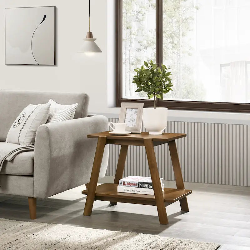 Walnut 3-Piece Mid-Century Modern Coffee & End Table Set with Storage Shelf