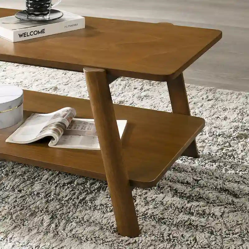 Walnut 3-Piece Mid-Century Modern Coffee & End Table Set with Storage Shelf