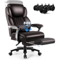 Brown/Black Leather Office Chair with Lift Headrest & Footrest, Single, 500lb Capacity