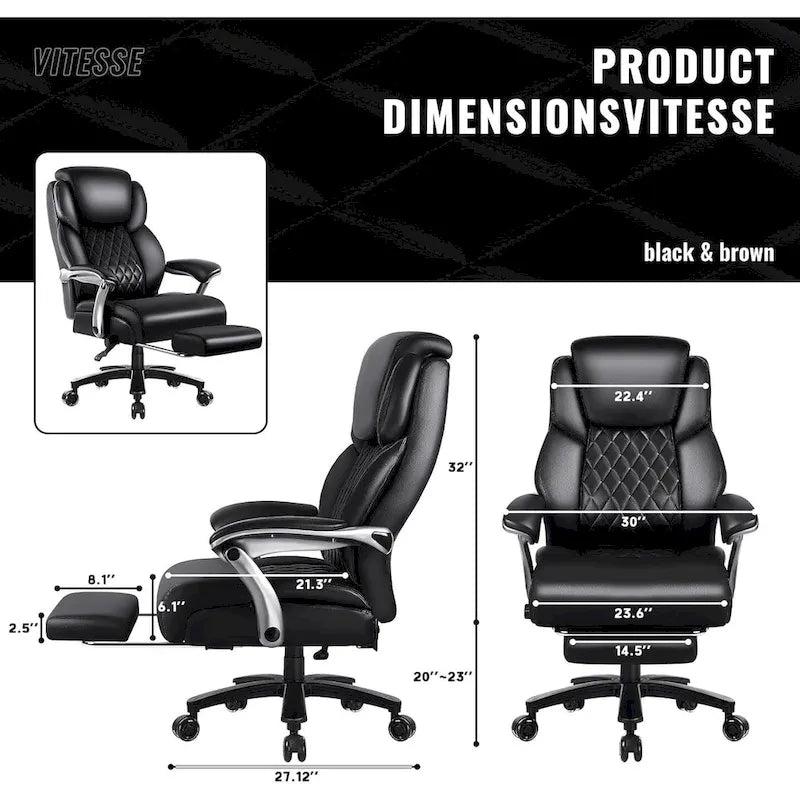 Brown/Black Leather Office Chair with Lift Headrest & Footrest, Single, 500lb Capacity
