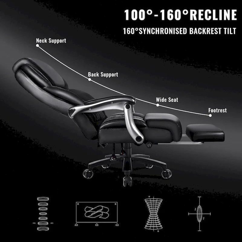 Brown/Black Leather Office Chair with Lift Headrest & Footrest, Single, 500lb Capacity