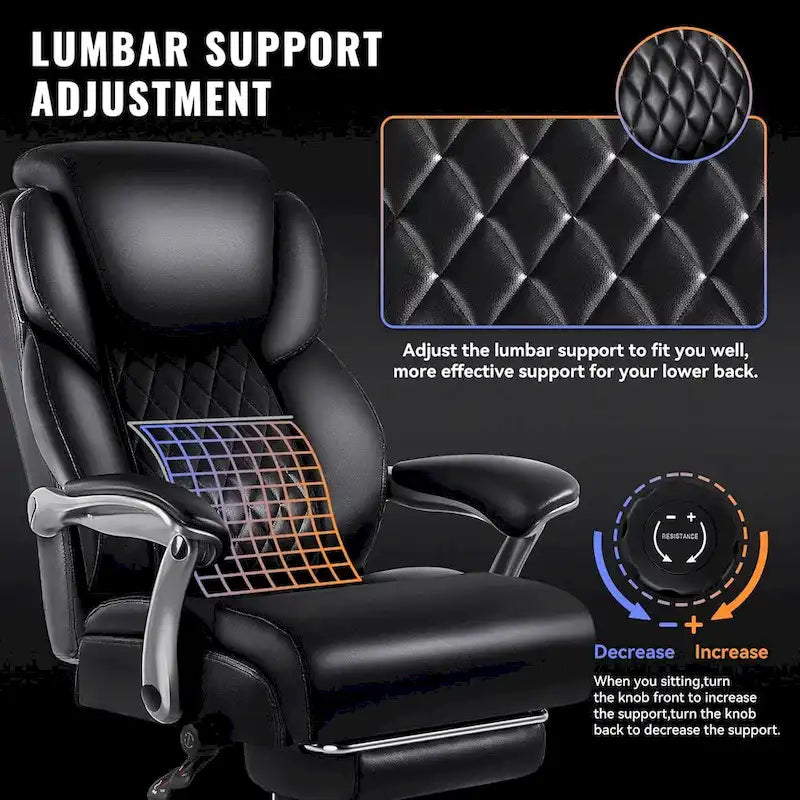 Brown/Black Leather Office Chair with Lift Headrest & Footrest, Single, 500lb Capacity