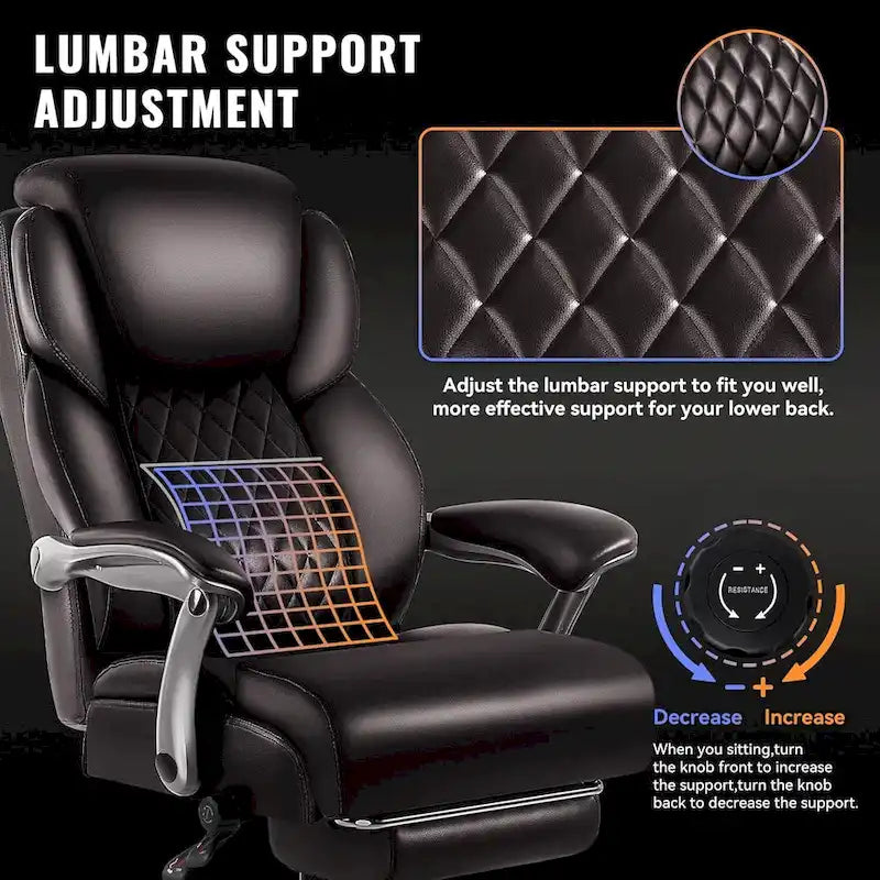 Brown/Black Leather Office Chair with Lift Headrest & Footrest, Single, 500lb Capacity