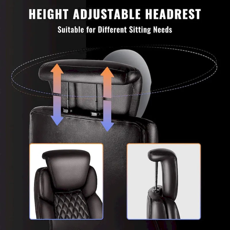 Brown/Black Leather Office Chair with Lift Headrest & Footrest, Single, 500lb Capacity