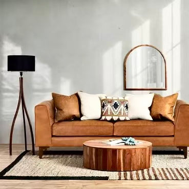 Tan Tufted 2-Seat Apartment Sofa - Full-Grain Italian Leather, 74"