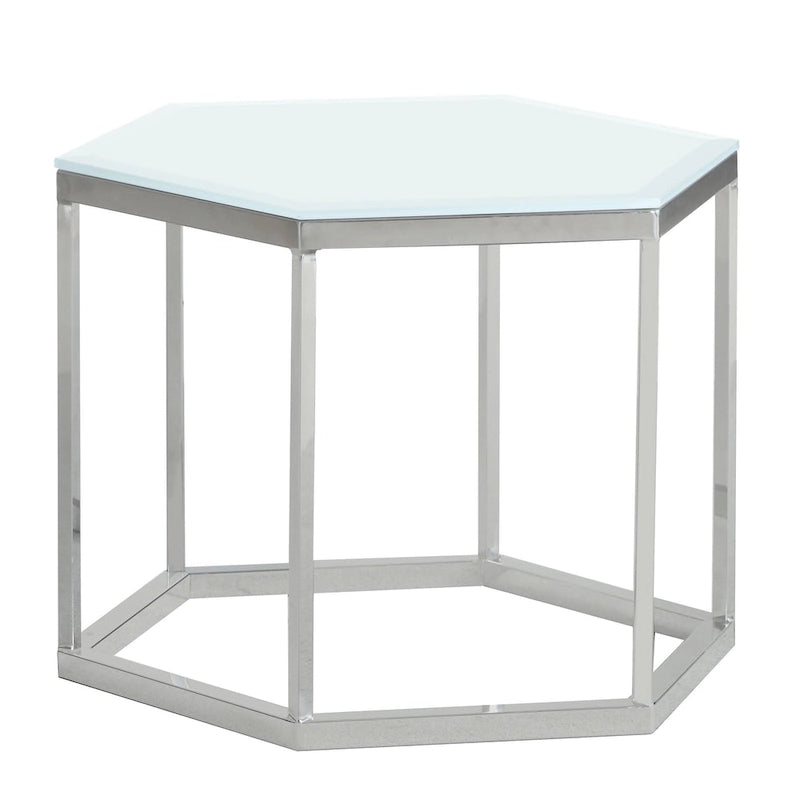 Black / White Hexagon Glass Top Accent Table for 1