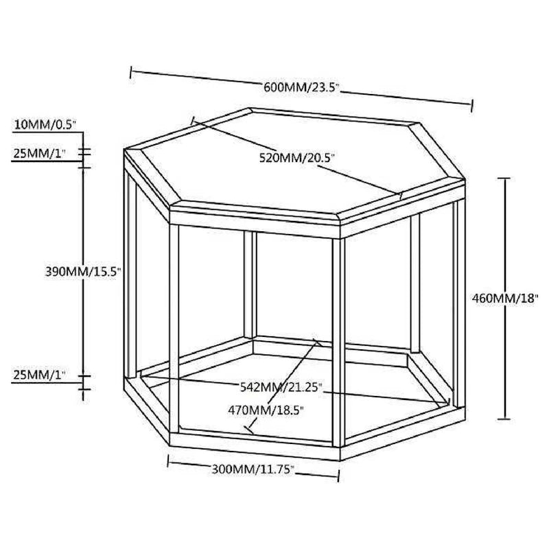 Black / White Hexagon Glass Top Accent Table for 1