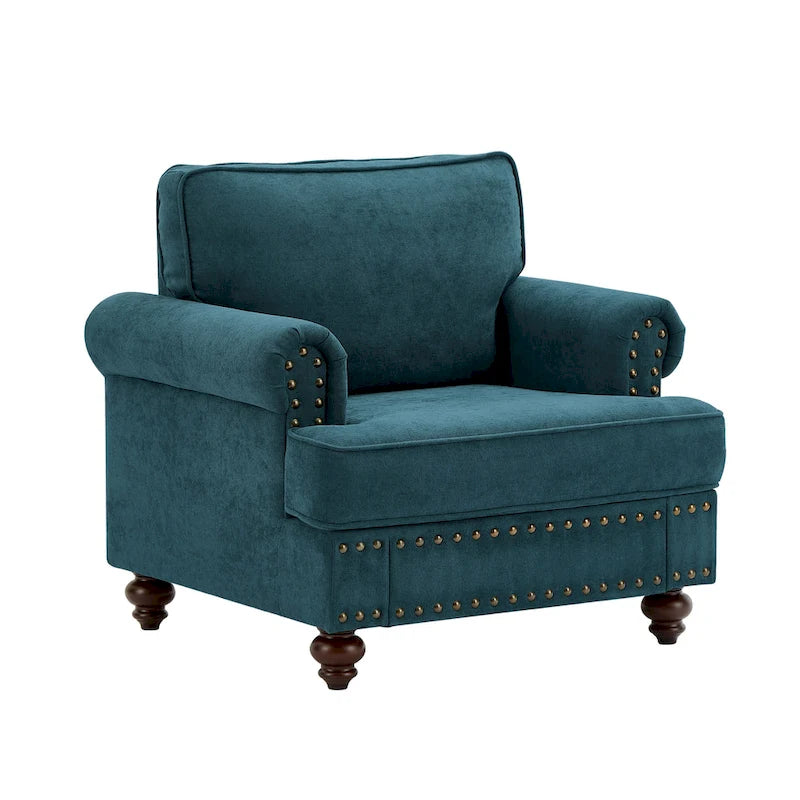 Lake Green Chenille Accent Chair, Nailhead Trim, Single Seat
