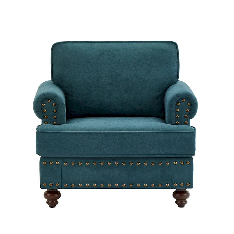 Lake Green Chenille Accent Chair, Nailhead Trim, Single Seat