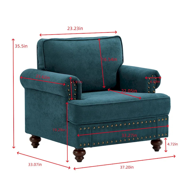 Lake Green Chenille Accent Chair, Nailhead Trim, Single Seat