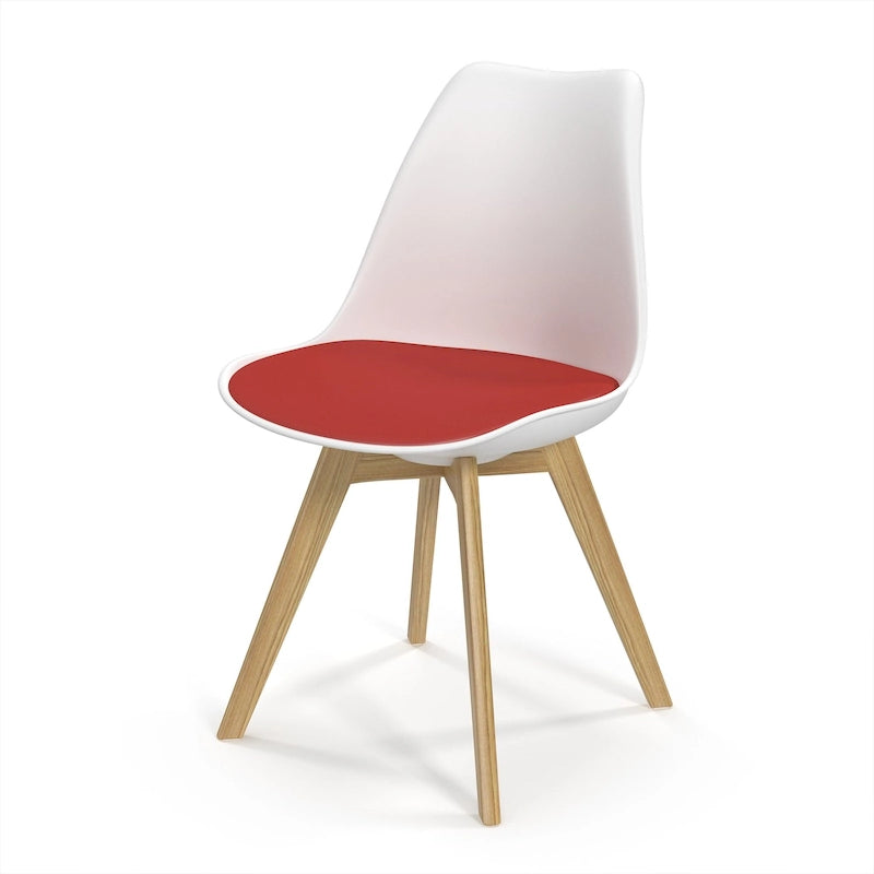 White / Grey Seat Molded Plastic Dining Side Chair with Vegan Leather Pad, Set of 2