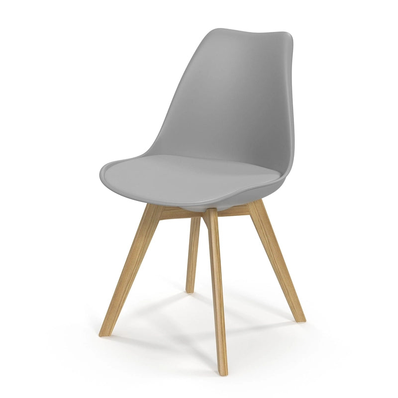 White / Grey Seat Molded Plastic Dining Side Chair with Vegan Leather Pad, Set of 2