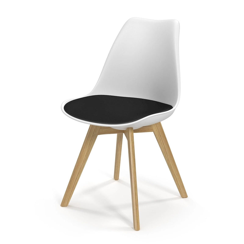 White / Grey Seat Molded Plastic Dining Side Chair with Vegan Leather Pad, Set of 2