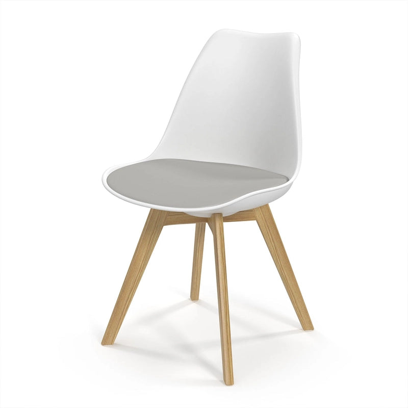 White / Grey Seat Molded Plastic Dining Side Chair with Vegan Leather Pad, Set of 2