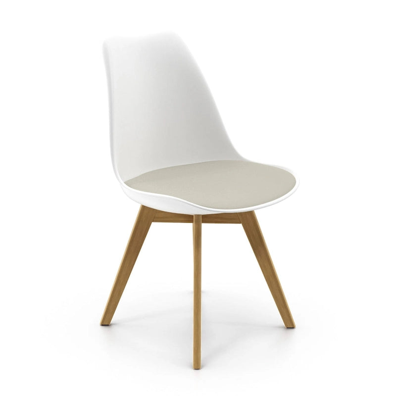 White / Grey Seat Molded Plastic Dining Side Chair with Vegan Leather Pad, Set of 2