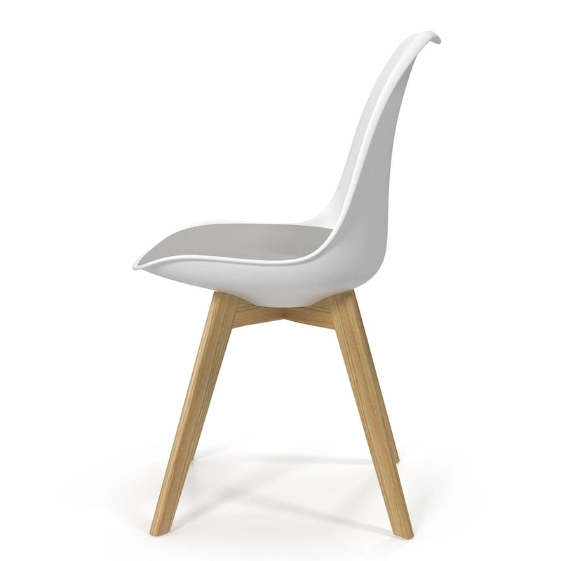 White / Grey Seat Molded Plastic Dining Side Chair with Vegan Leather Pad, Set of 2