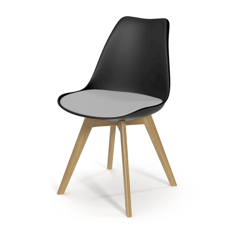 White / Grey Seat Molded Plastic Dining Side Chair with Vegan Leather Pad, Set of 2