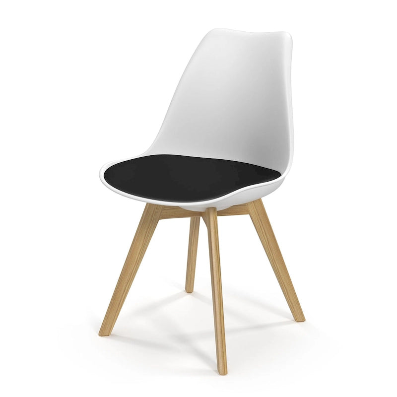 White / Grey Seat Molded Plastic Dining Side Chair with Vegan Leather Pad, Set of 2