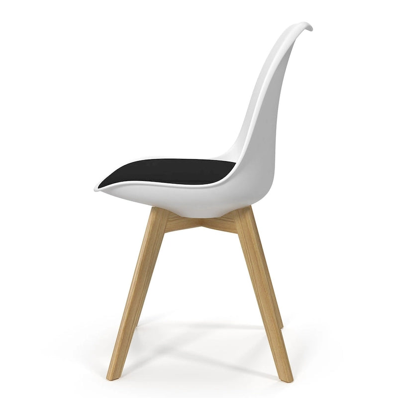 White / Grey Seat Molded Plastic Dining Side Chair with Vegan Leather Pad, Set of 2