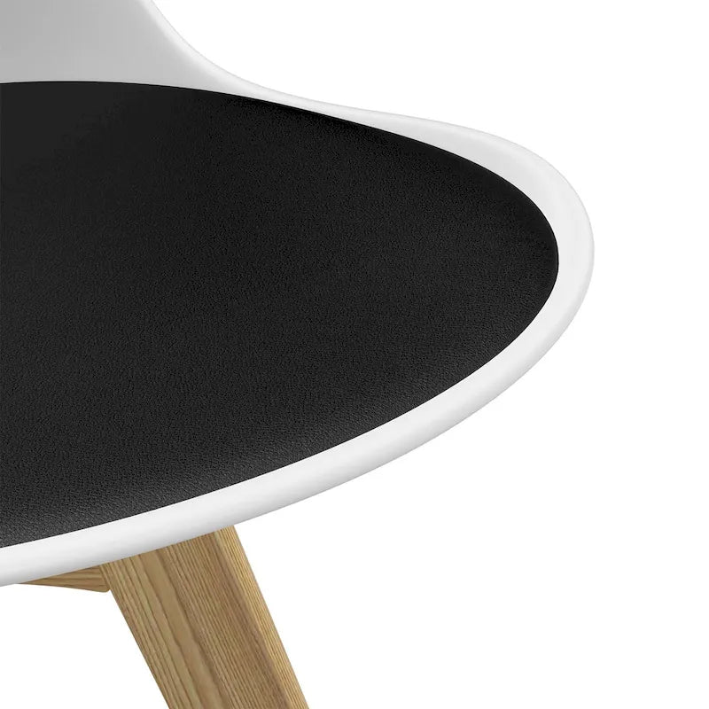 White / Grey Seat Molded Plastic Dining Side Chair with Vegan Leather Pad, Set of 2