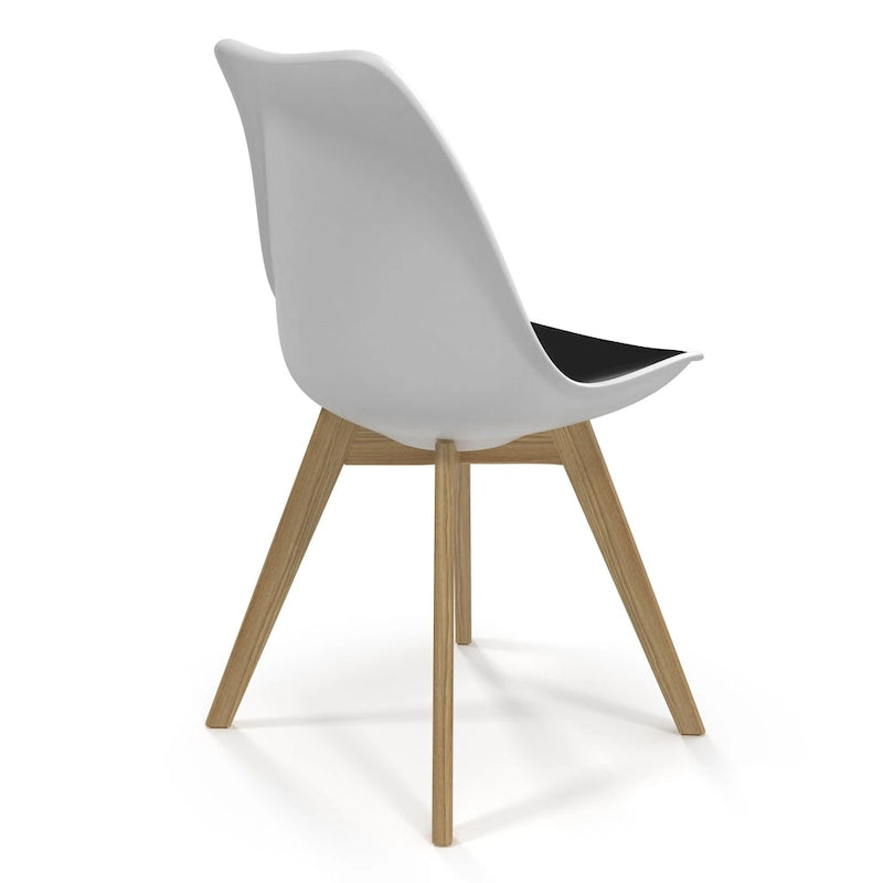 White / Grey Seat Molded Plastic Dining Side Chair with Vegan Leather Pad, Set of 2