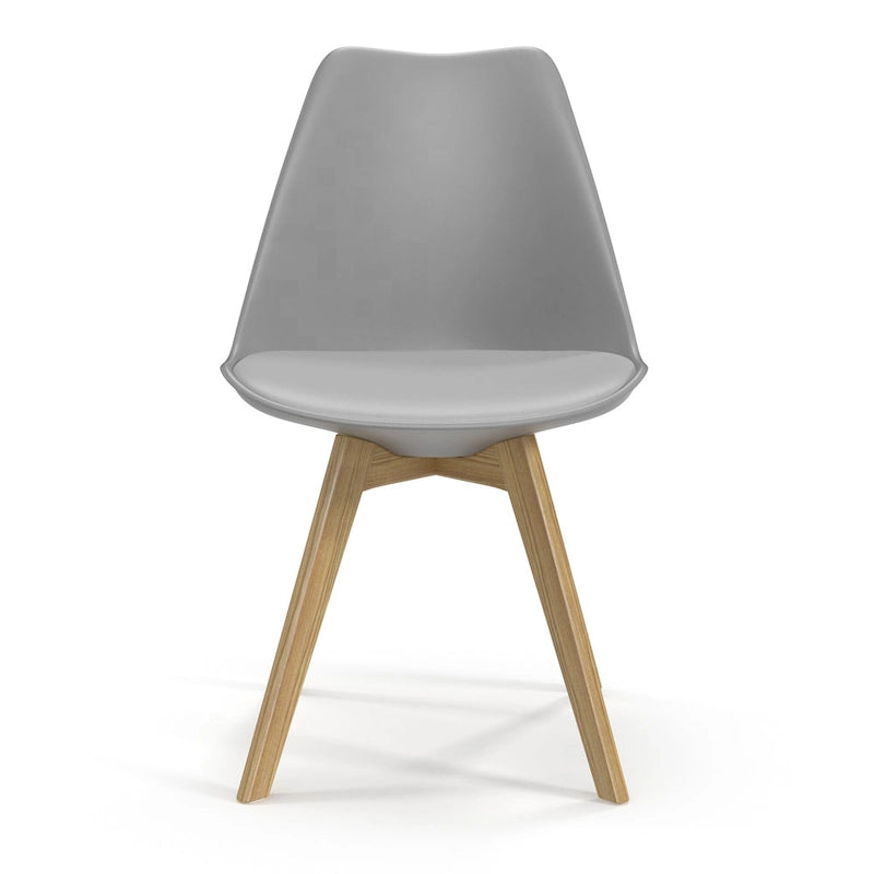 White / Grey Seat Molded Plastic Dining Side Chair with Vegan Leather Pad, Set of 2