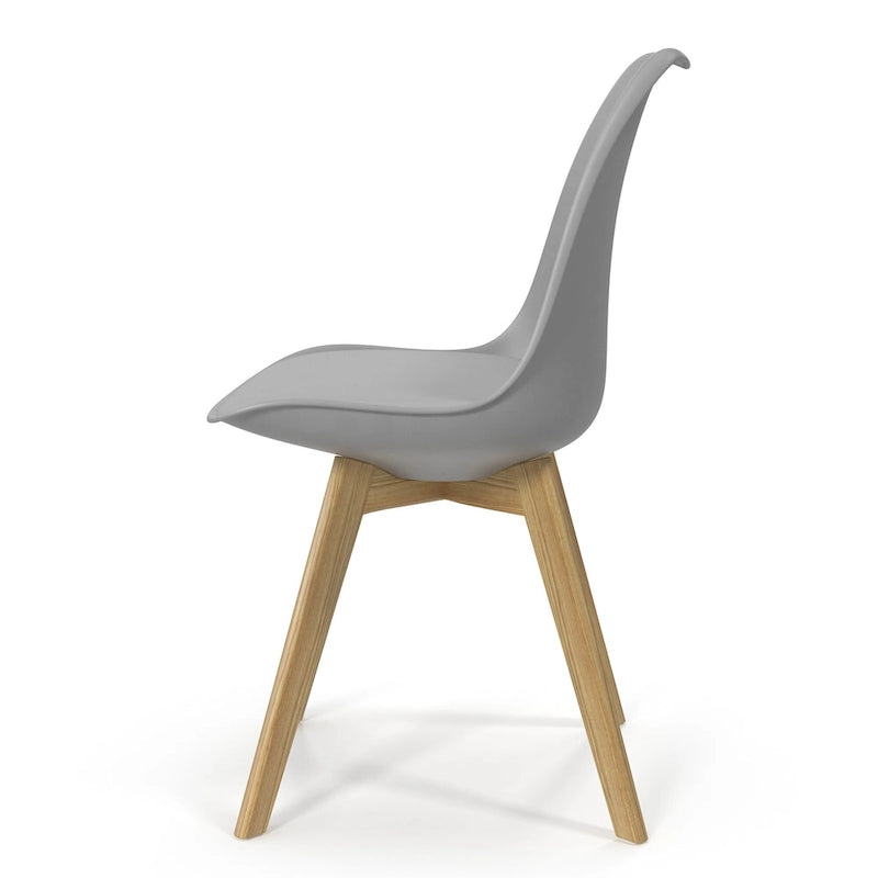 White / Grey Seat Molded Plastic Dining Side Chair with Vegan Leather Pad, Set of 2
