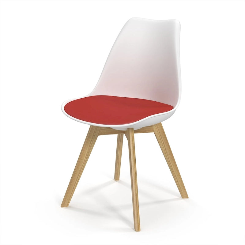 White / Grey Seat Molded Plastic Dining Side Chair with Vegan Leather Pad, Set of 2