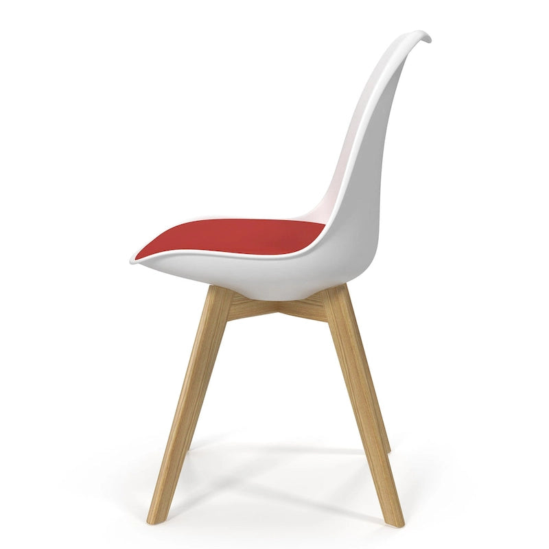 White / Grey Seat Molded Plastic Dining Side Chair with Vegan Leather Pad, Set of 2