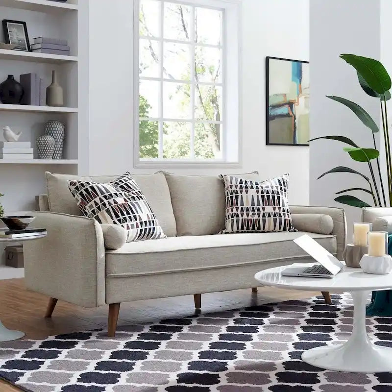 White/Azure/Beige/Teal/Gray Fabric Sofa, 2-Seater