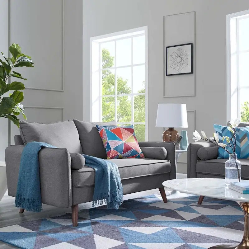 White/Azure/Beige/Teal/Gray Fabric Sofa, 2-Seater