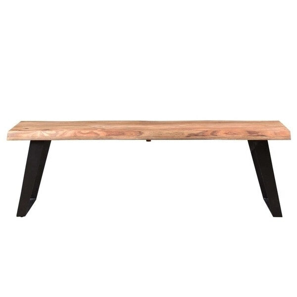 Brown Live Edge Bench – Sheesham Wood & Iron Legs, 1–2 Person