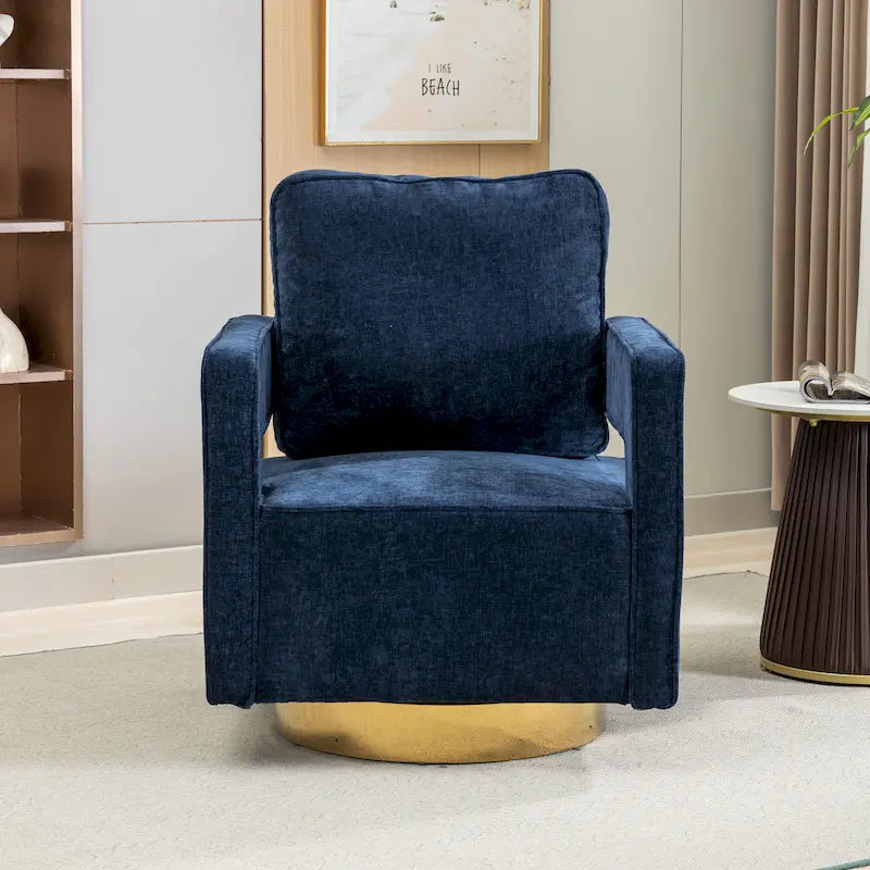 Swivel Open-Back Barrel Accent Chair with Pillow, Single Seat – Navy / Beige / Green / Grey / Mustard / Black