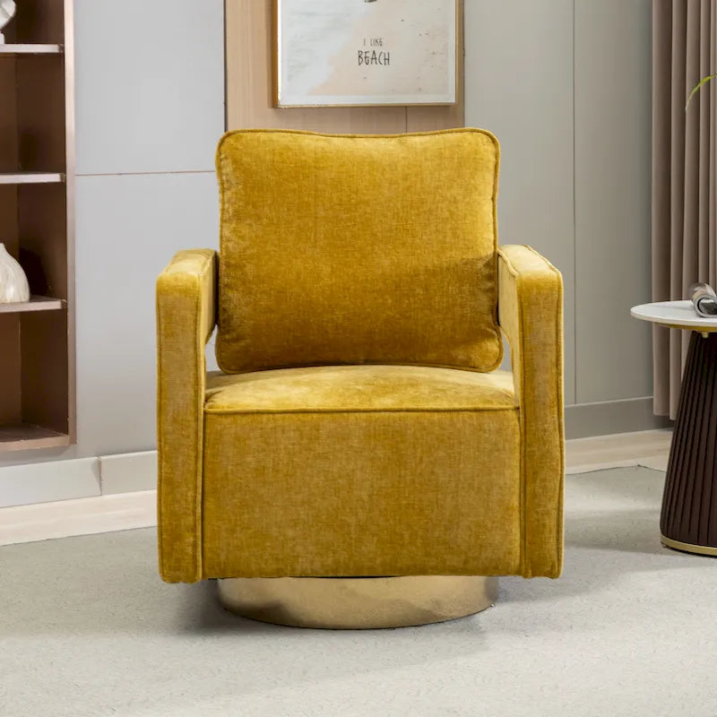 Swivel Open-Back Barrel Accent Chair with Pillow, Single Seat – Navy / Beige / Green / Grey / Mustard / Black