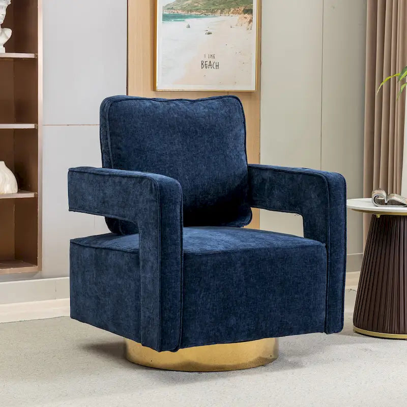Swivel Open-Back Barrel Accent Chair with Pillow, Single Seat – Navy / Beige / Green / Grey / Mustard / Black