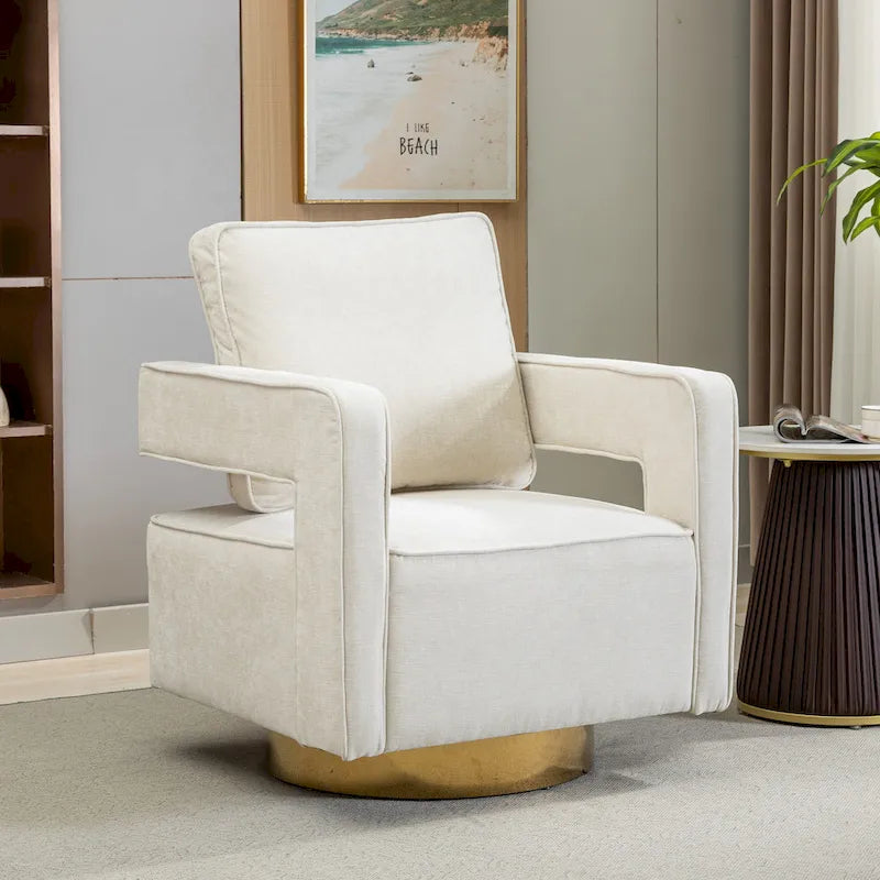 Swivel Open-Back Barrel Accent Chair with Pillow, Single Seat – Navy / Beige / Green / Grey / Mustard / Black