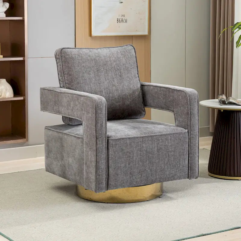 Swivel Open-Back Barrel Accent Chair with Pillow, Single Seat – Navy / Beige / Green / Grey / Mustard / Black