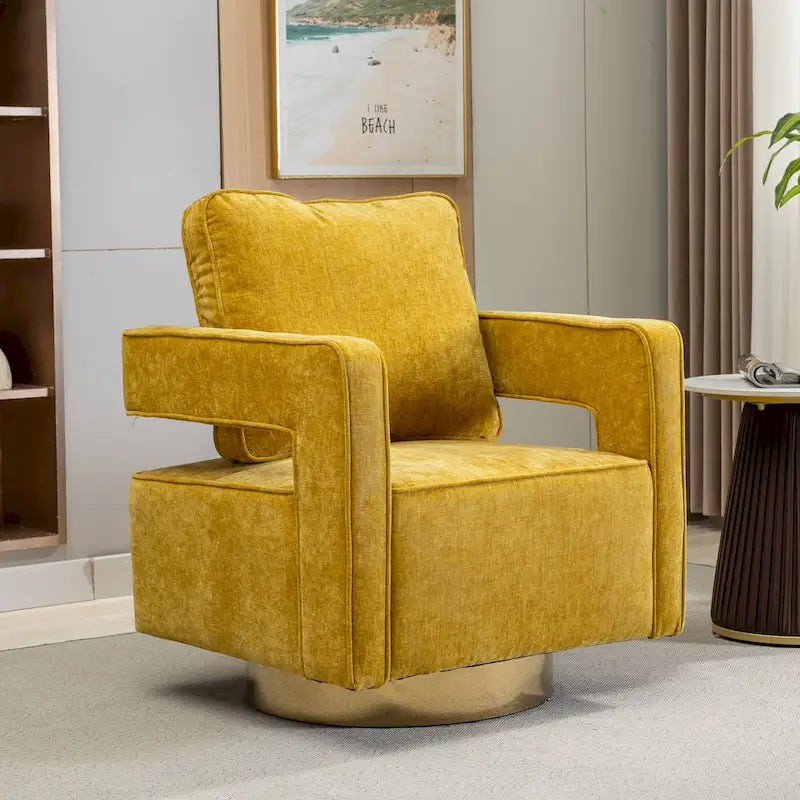 Swivel Open-Back Barrel Accent Chair with Pillow, Single Seat – Navy / Beige / Green / Grey / Mustard / Black