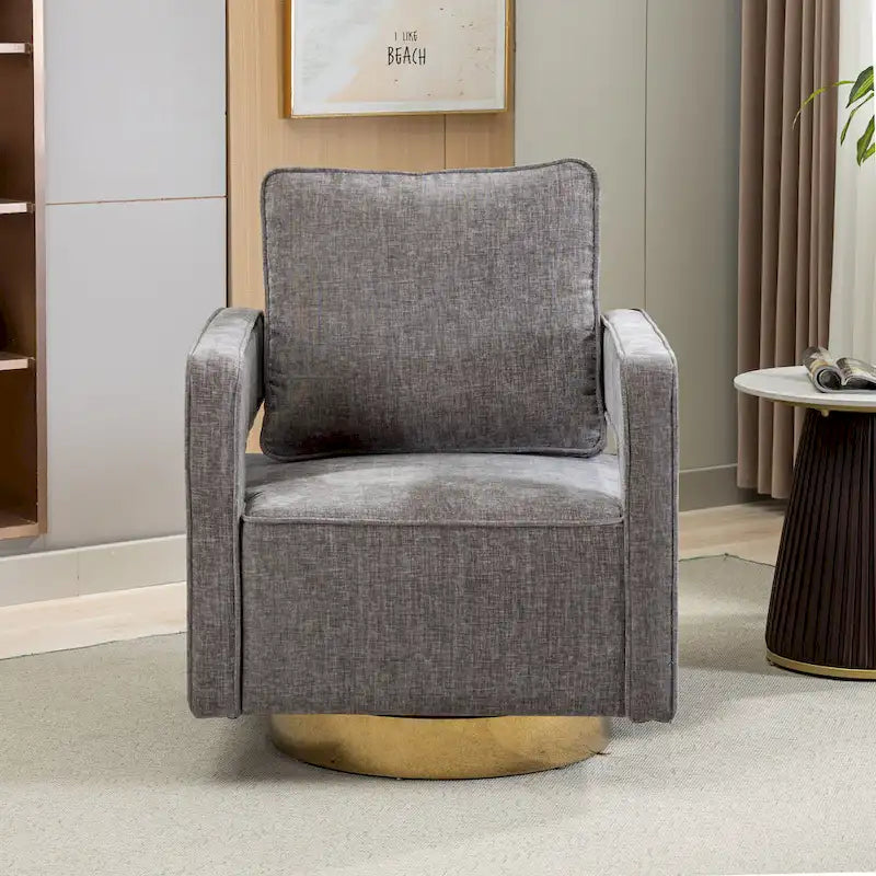 Swivel Open-Back Barrel Accent Chair with Pillow, Single Seat – Navy / Beige / Green / Grey / Mustard / Black