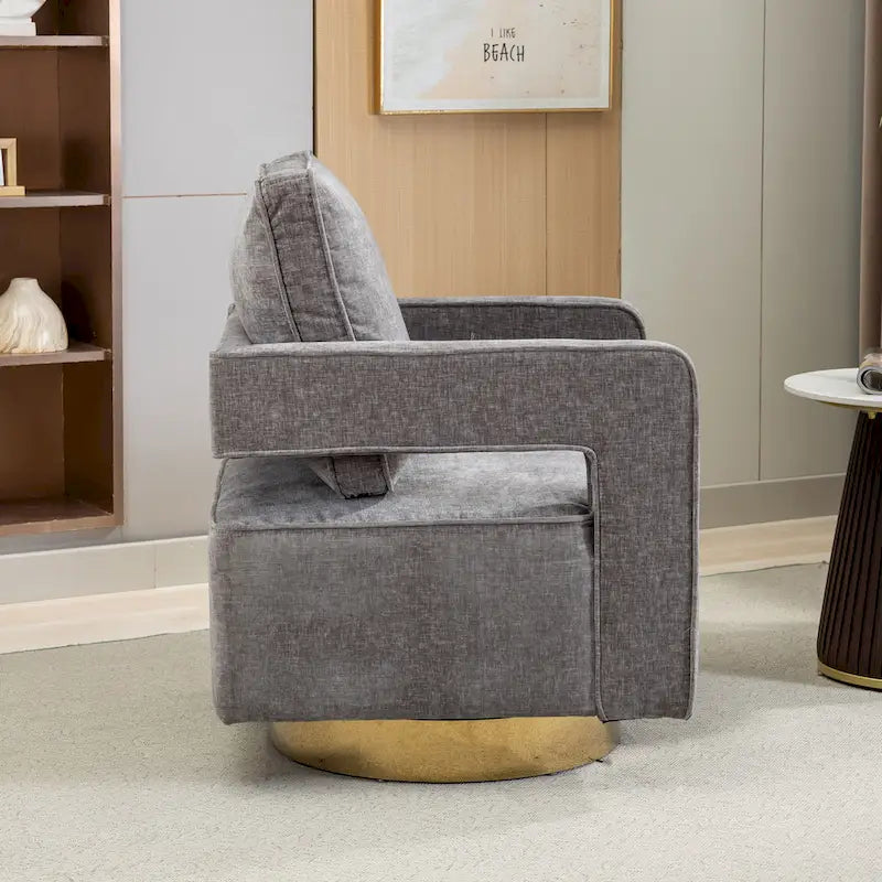 Swivel Open-Back Barrel Accent Chair with Pillow, Single Seat – Navy / Beige / Green / Grey / Mustard / Black