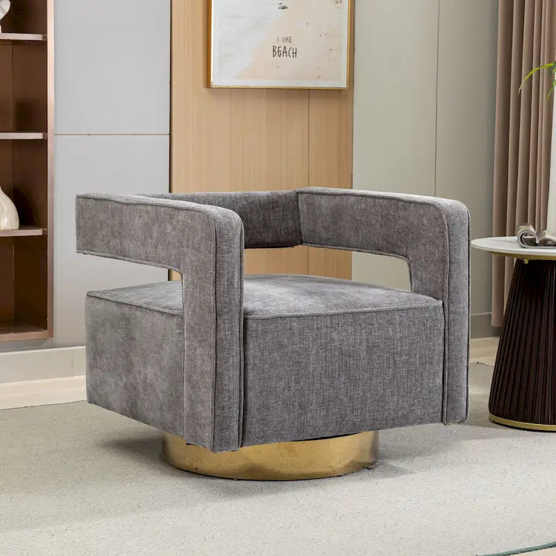 Swivel Open-Back Barrel Accent Chair with Pillow, Single Seat – Navy / Beige / Green / Grey / Mustard / Black