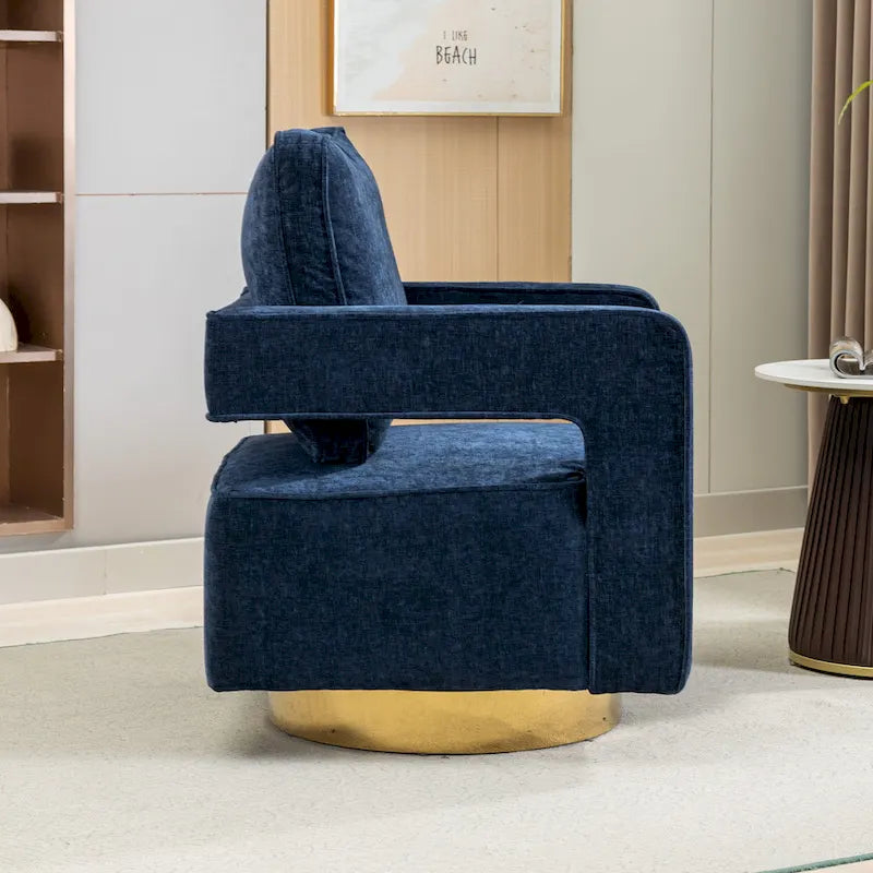 Swivel Open-Back Barrel Accent Chair with Pillow, Single Seat – Navy / Beige / Green / Grey / Mustard / Black