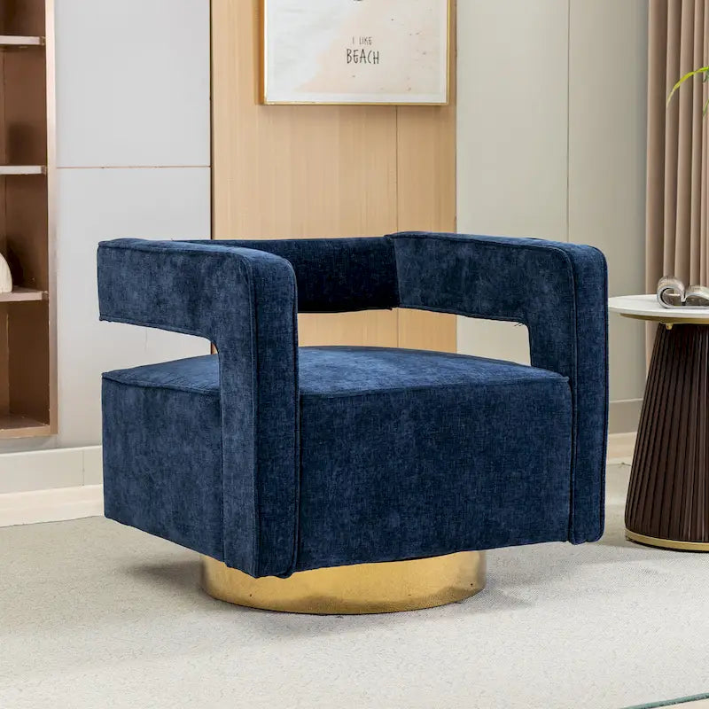 Swivel Open-Back Barrel Accent Chair with Pillow, Single Seat – Navy / Beige / Green / Grey / Mustard / Black