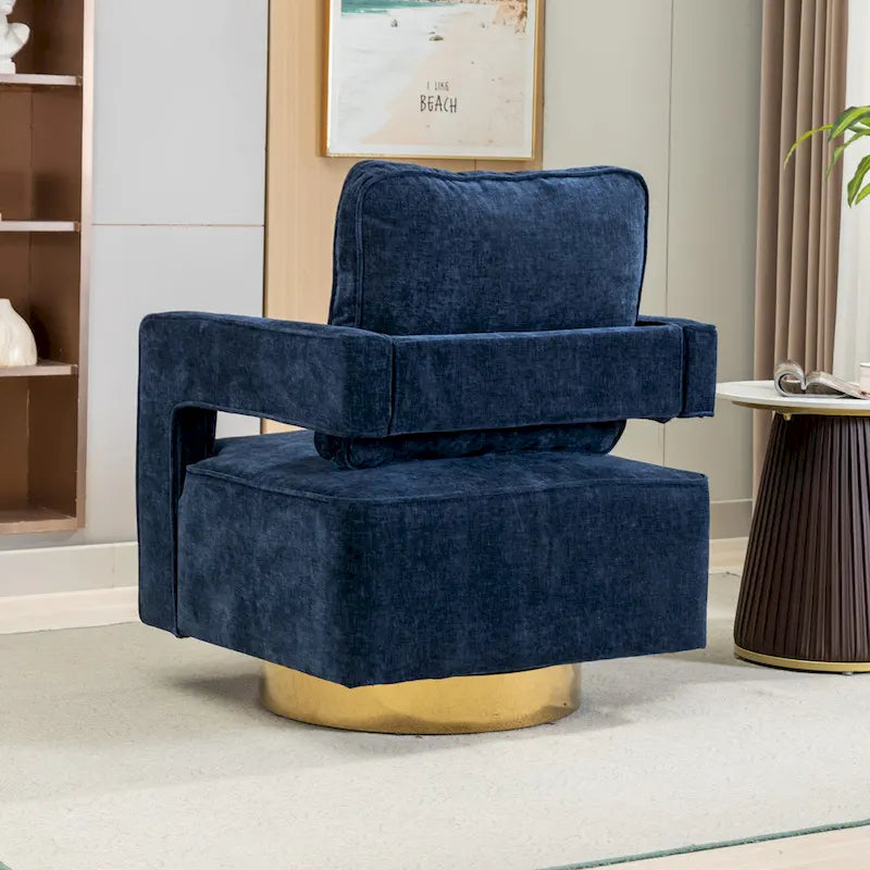 Swivel Open-Back Barrel Accent Chair with Pillow, Single Seat – Navy / Beige / Green / Grey / Mustard / Black