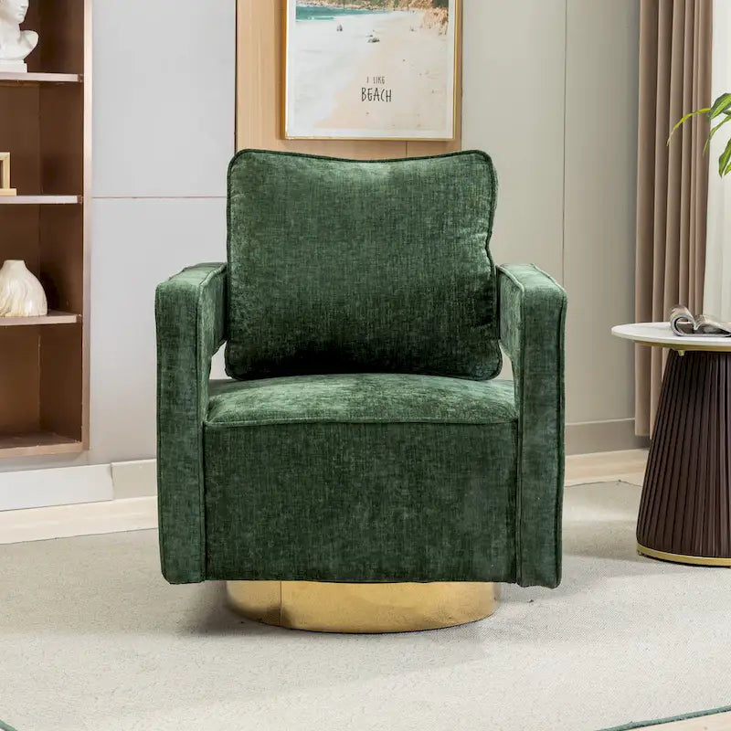 Swivel Open-Back Barrel Accent Chair with Pillow, Single Seat – Navy / Beige / Green / Grey / Mustard / Black