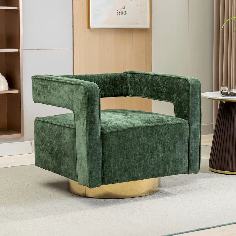 Swivel Open-Back Barrel Accent Chair with Pillow, Single Seat – Navy / Beige / Green / Grey / Mustard / Black