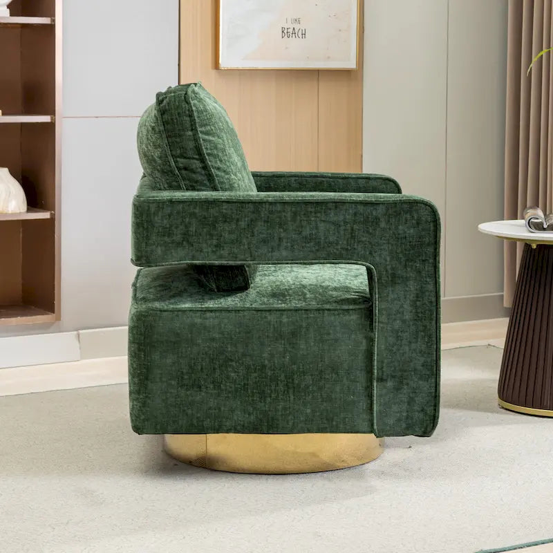 Swivel Open-Back Barrel Accent Chair with Pillow, Single Seat – Navy / Beige / Green / Grey / Mustard / Black