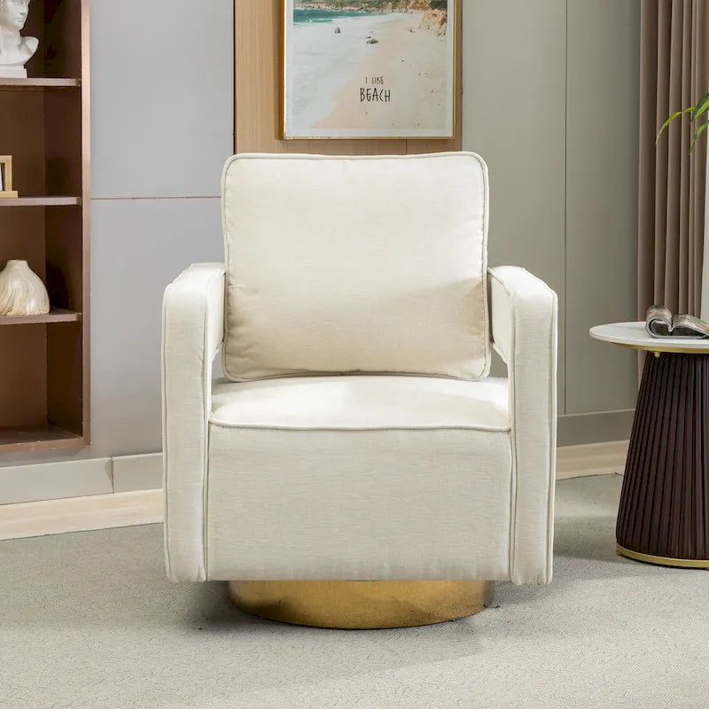 Swivel Open-Back Barrel Accent Chair with Pillow, Single Seat – Navy / Beige / Green / Grey / Mustard / Black