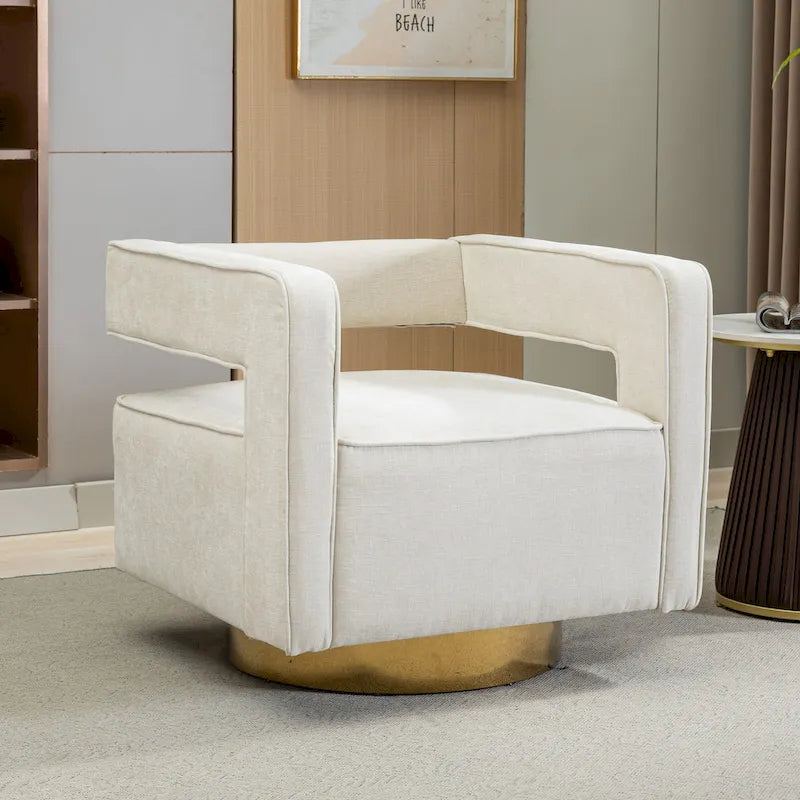 Swivel Open-Back Barrel Accent Chair with Pillow, Single Seat – Navy / Beige / Green / Grey / Mustard / Black